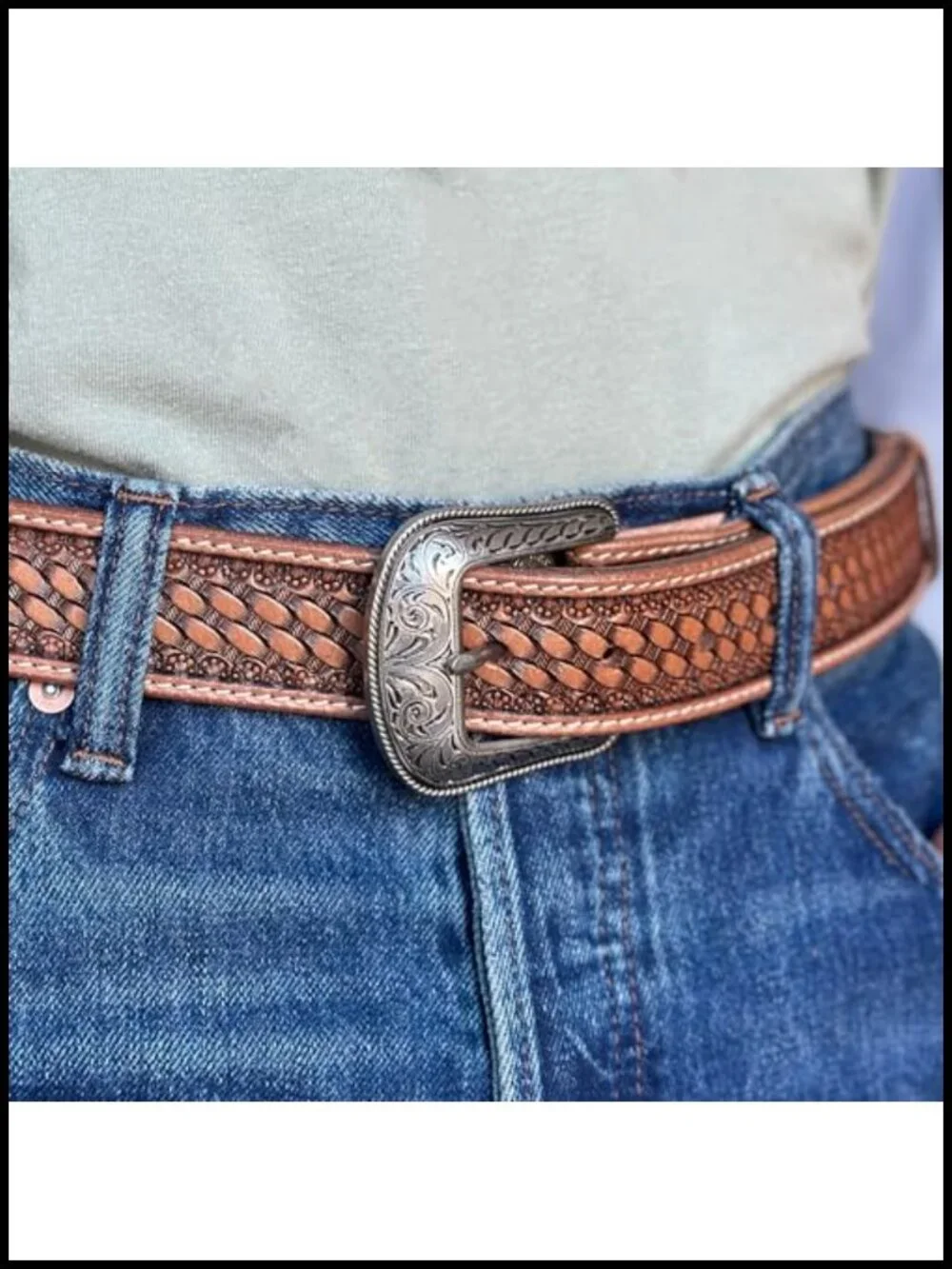 Handmade Tooled Full Grain Leather Western Belt for Men 1.5 inch